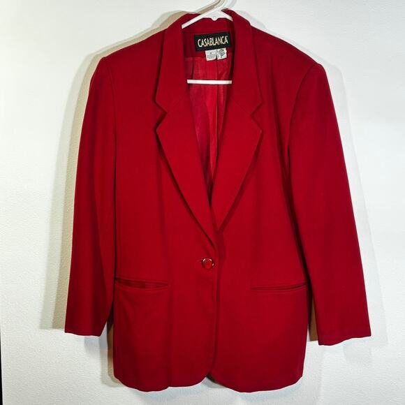 Casablanca 100% Pure Wool Blazer Vintage Red One Button Career Blazer Size 10 - Picture 1 of 6